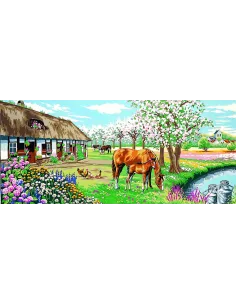 Canevas : 65x130 cm, Le bocage fleuri -