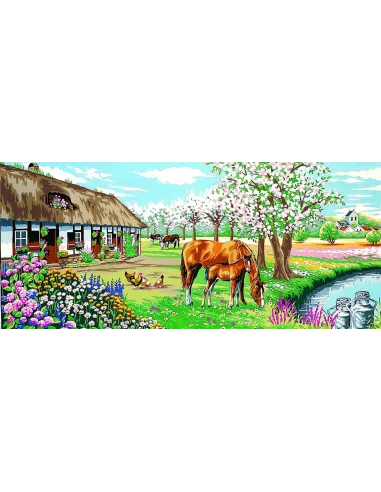 Canevas : 65x130 cm, Le bocage fleuri -
