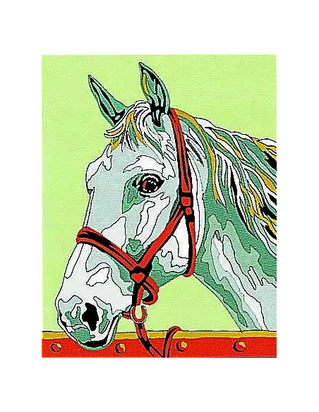 Kit canevas : 20x25 cm, Cheval : blanc