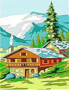 Kit canevas : 20x25 cm, Chalet : blanc
