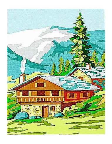Kit canevas : 20x25 cm, Chalet : blanc