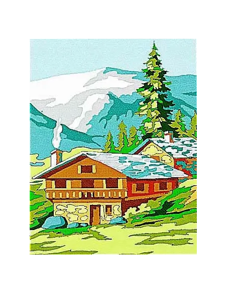Kit canevas : 20x25 cm, Chalet : blanc