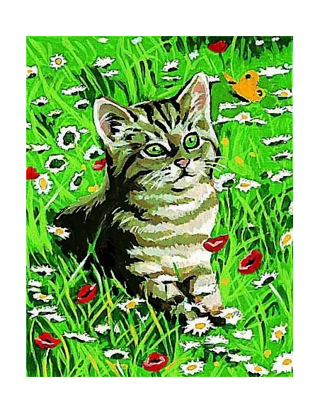 Kit canevas : 20x25 cm, blanc : Chaton 20x25