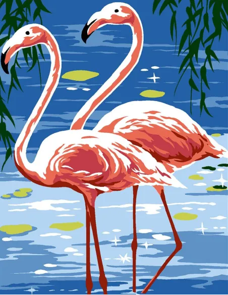 Kit canevas : 20x25 cm, N18 - flamants rose