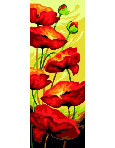 Canevas : 25x60 cm, Coquelicots au vent