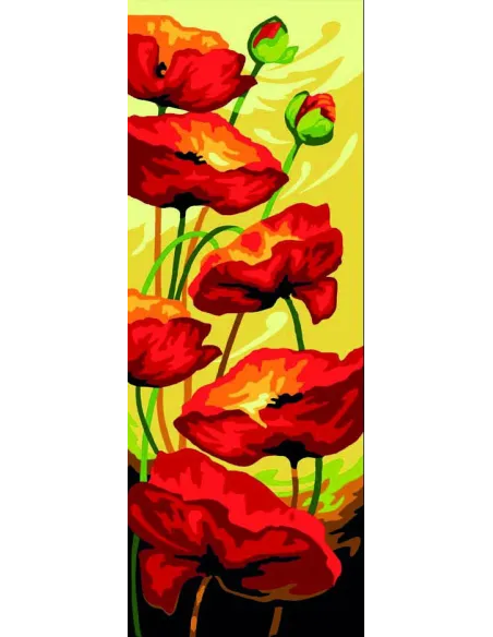 Canevas : 25x60 cm, Coquelicots au vent