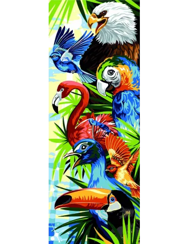 Canevas : 25x60 cm, Pelé mêle oiseaux