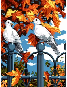 Canevas : 40x50 cm, automne et fer forge