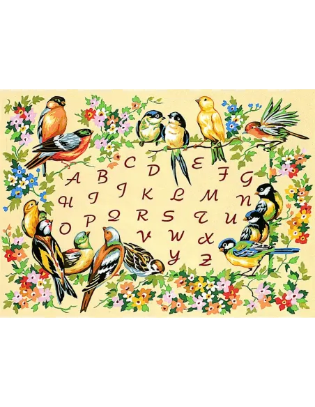 Canevas : 45x60 cm, alphabet oiseaux