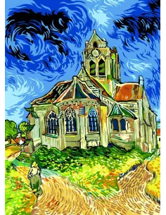 Canevas : 45x60 cm, L'église d'Auvers-sur-Oise
