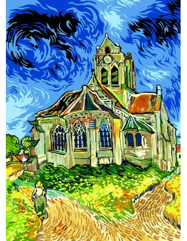 Canevas : 45x60 cm, L'église d'Auvers-sur-Oise
