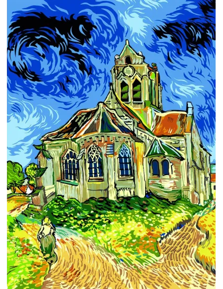 Canevas : 45x60 cm, L'église d'Auvers-sur-Oise