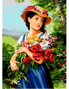 Canevas : 45x60 cm, La jeune fille au bouquet (Fritz Zuber)