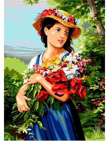 Canevas : 45x60 cm, La jeune fille au bouquet (Fritz Zuber)
