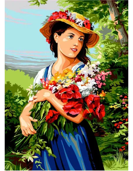 Canevas : 45x60 cm, La jeune fille au bouquet (Fritz Zuber)