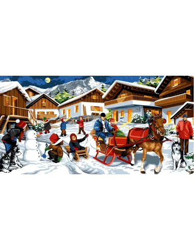 Canevas : 65x120 cm, Jeux au village de bois