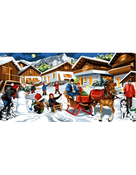Canevas : 65x120 cm, Jeux au village de bois