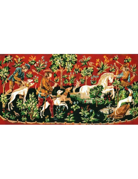 Canevas : 65x120 cm, chasse a la licorne