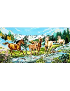 Canevas : 65x120 cm, cavalcade a l'eau vive