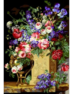 Canevas : 100x135 cm, Corbeille et vase de fleurs