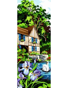 Canevas : 25x60 cm, Les volets bleus