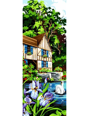 Canevas : 25x60 cm, Les volets bleus