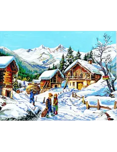 Canevas : 60x80 cm, L'hiver au hameau