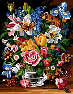Canevas : 60x80 cm, N19 - bouquet papillon