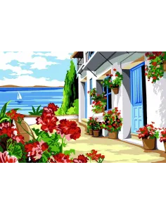 Canevas : 30x40 cm, terrasse fleurie