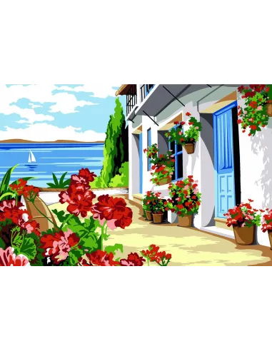 Canevas : 30x40 cm, terrasse fleurie
