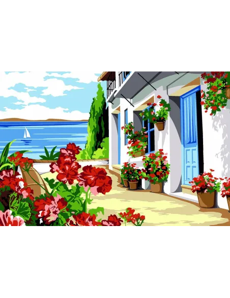 Canevas : 30x40 cm, terrasse fleurie