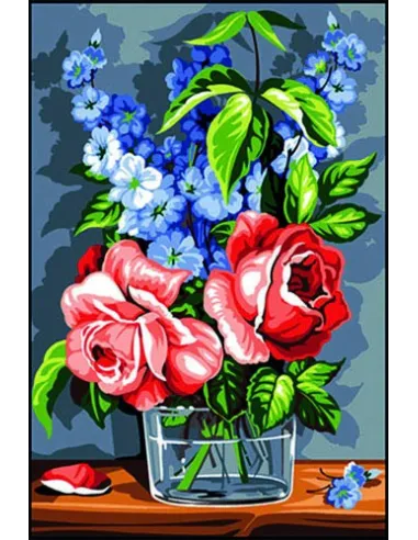 Canevas : 30x40 cm, de rose et de bleu