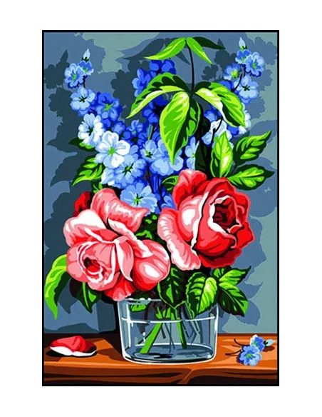 Canevas : 30x40 cm, de rose et de bleu