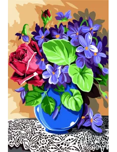 Canevas : 30x40 cm, fleurs et napperon