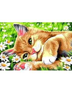 Canevas : 30x40 cm, couche dans l'herbe