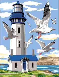 Canevas : 50x65 cm, le phare aux mouettes | Zéphyr Tissus