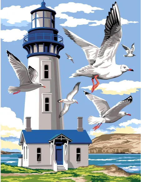 Canevas : 50x65 cm, le phare aux mouettes | Zéphyr Tissus
