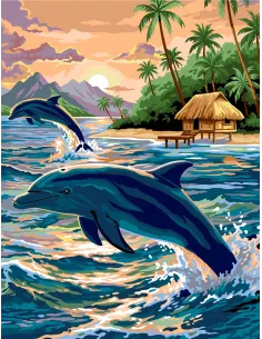 Canevas : 50x65 cm, Dauphins | Zéphyr Tissus