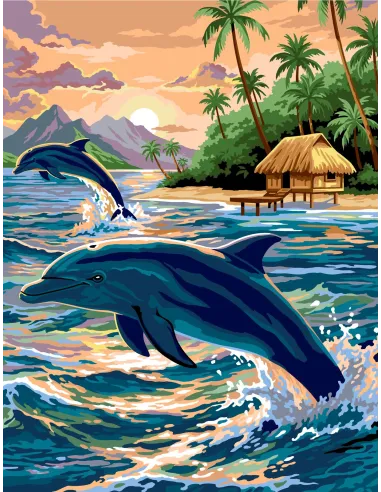 Canevas : 50x65 cm, Dauphins | Zéphyr Tissus