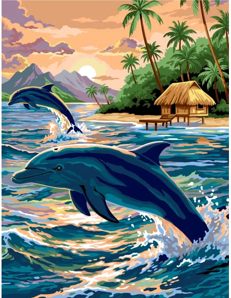 Canevas : 50x65 cm, Dauphins | Zéphyr Tissus
