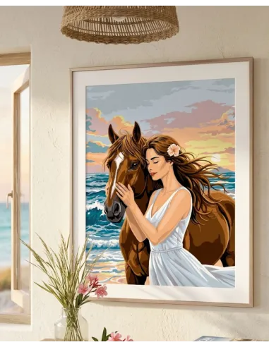 Canevas : 60x80 cm, La belle et le cheval | Zéphyr Tissus