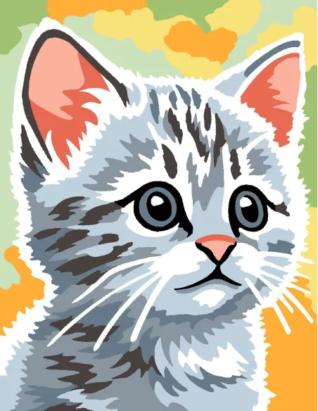 Kit canevas : 20x25 cm, Chat gris | Zéphyr Tissus