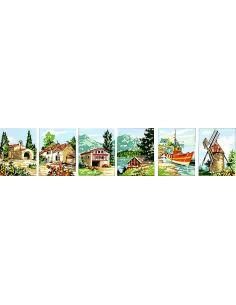 Kit canevas : 50x60 cm, KIT SERIE 6 PETITS PAYSAGES 92 | Zéphyr Tissus