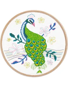 Tableau à broder : 15x15 cm, TABLEAUTIN LE PAON | Zéphyr Tissus