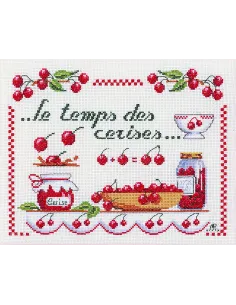 Kit canevas : 35x45 cm, KIT LE TEMPS DES CERISES | Zéphyr Tissus