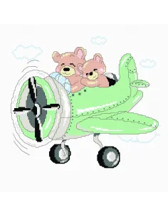 Petit ouvrage à broder : 20x20 cm, OURSONS DANS L' AVION | Zéphyr Tiss