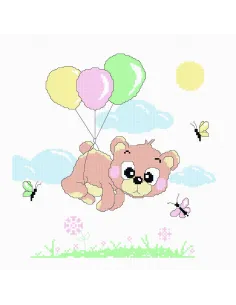 Petit ouvrage à broder : 20x20 cm, OURSON AUX BALLONS | Zéphyr Tissus