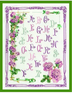 Abécédaire à broder : 45x55 cm, TABLEAU - ABC AUX ROSES - IMPRIME | Zé