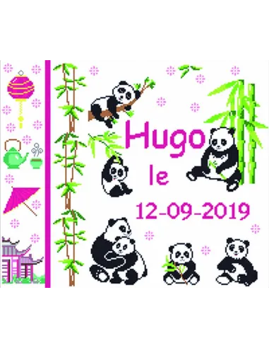 Tableau à broder : 35x40 cm, TABLEAU NAISSANCE PANDA 35 X 40 | Zéphyr 