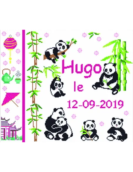 Tableau à broder : 35x40 cm, TABLEAU NAISSANCE PANDA 35 X 40 | Zéphyr 